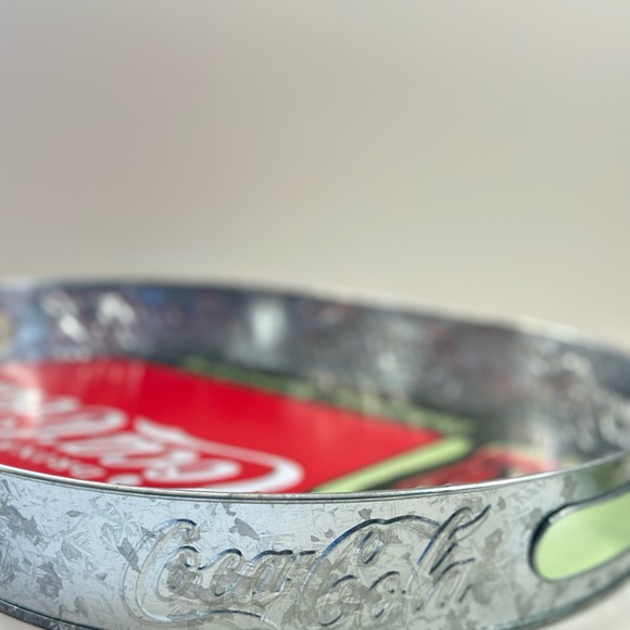 Drink Coca-Cola Delicious Refreshing Galvanized Tin Serving Tray w/ Handles - Picture 8 of 12